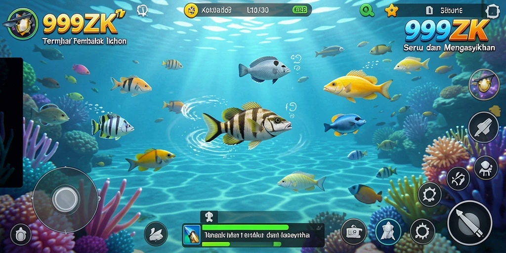 Tampilan gameplay seru dalam 999ZK menembak ikan.