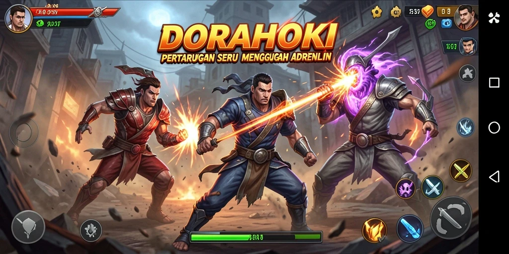 Tampilan gameplay DORAHOKI yang mendebarkan dan penuh aksi Fighting.
