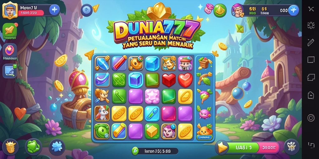 Screenshot gameplay DUNIA777 dengan tampilan permata berwarna-warni.