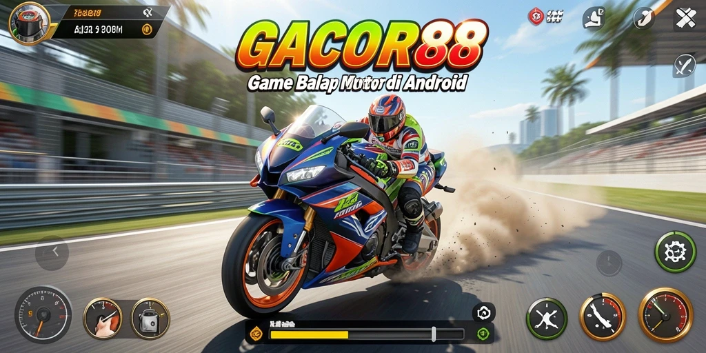 Tampilan gameplay GACOR88 yang mendebarkan di lintasan balap motor.