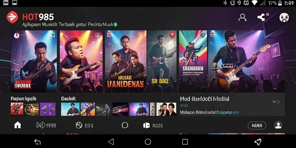 Screenshot HOT985 menampilkan tampilan antarmuka aplikasi Music yang menarik.