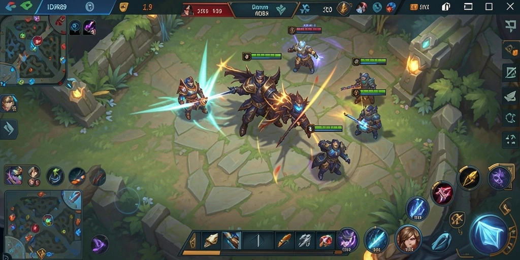Tampilan aksi seru dalam game MOBA IDR89 saat pertempuran.
