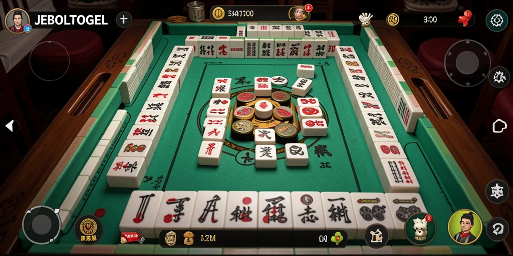 Screenshot gameplay JEBOLTOGEL menunjukkan suasana permainan Mahjong yang seru.