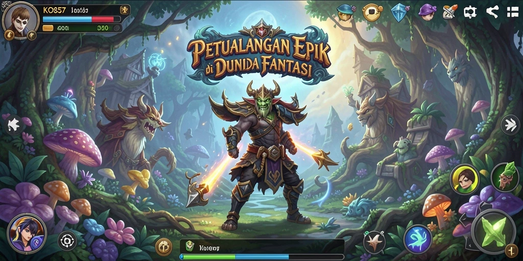 Screenshot utama KO857 menampilkan pertarungan epik dalam gameplay RPG.