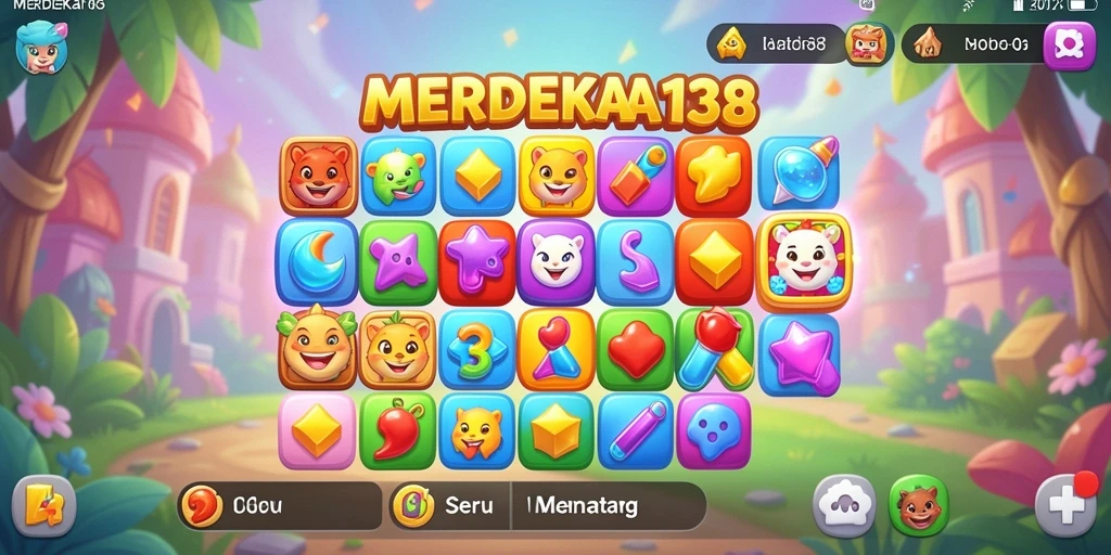 Screenshot MERDEKA138 menunjukkan gameplay Match-3 yang seru dan penuh warna.