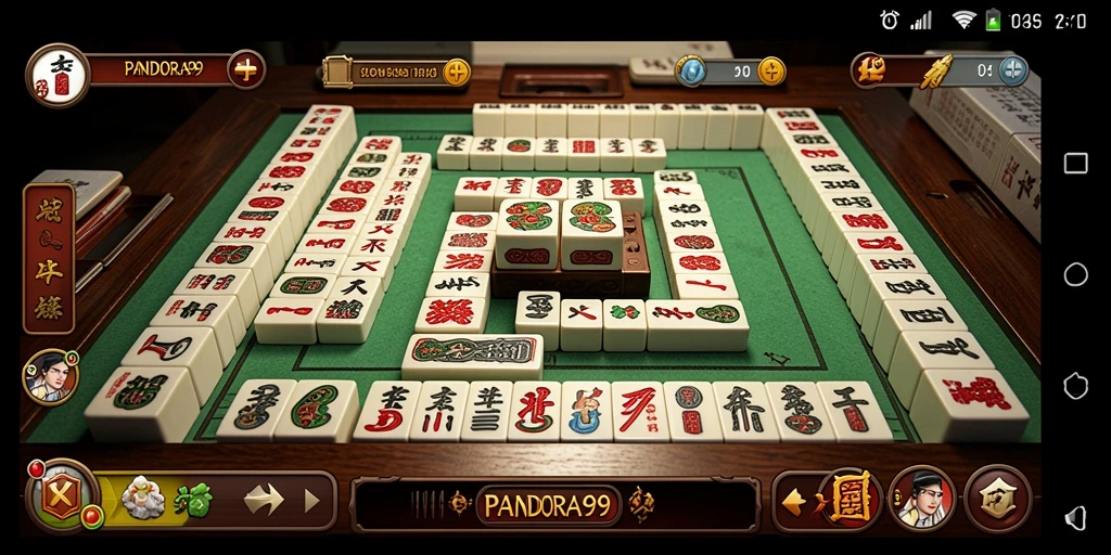 Tampilan gameplay yang menarik dari PANDORA99 yang memperlihatkan keseruan Mahjong.