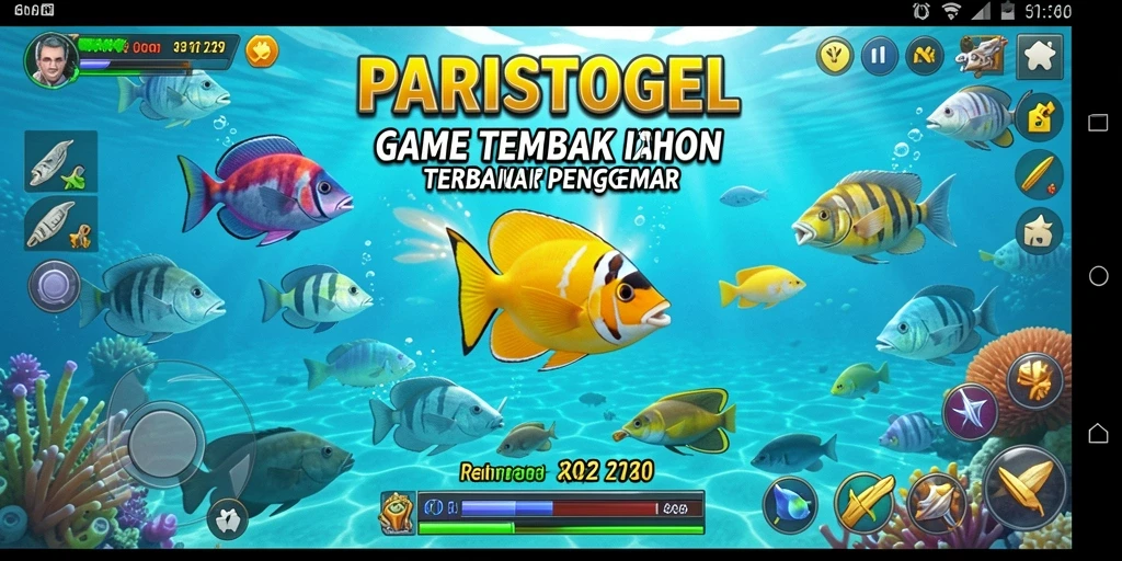 Screenshot gameplay PARISTOGEL dengan aksi menembak ikan yang seru.