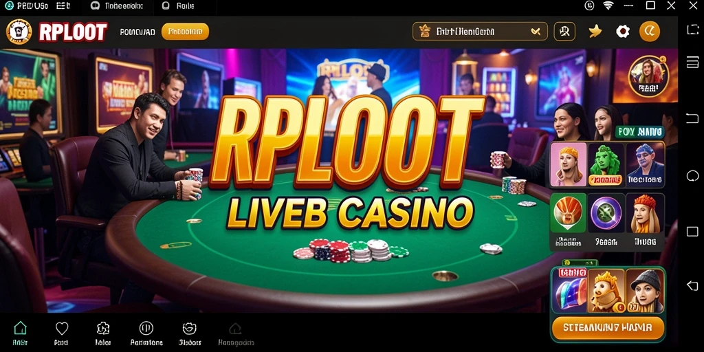 Screenshot gameplay RPLOOT menampilkan dealer interaktif dan suasana kasino yang menarik.