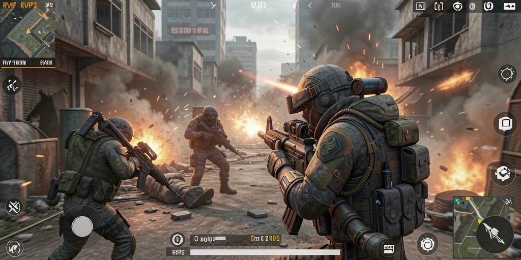 Tampilan dinamis gameplay RVIP3 dalam pertempuran FPS.