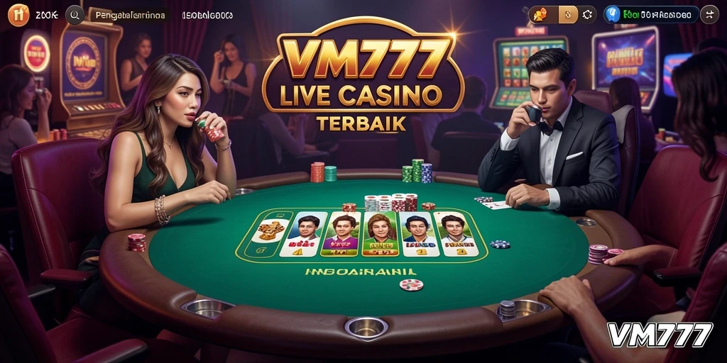 Tampilan menarik dari gameplay Live Casino VM777 memperlihatkan interaksi langsung dengan dealer.